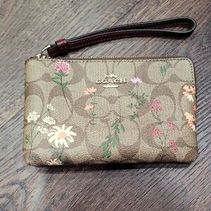 Coach Tan Floral Wristlet
